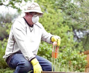 crazylegs pest control exterminator spraying yard